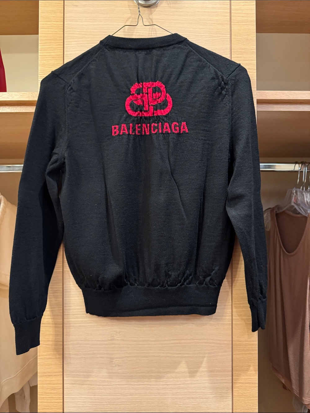 Balenciaga Black Sweater with Red Logo Patch